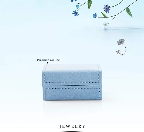 Miniatura 7 de Oirlv Caja de anillos dobles de cuero azul para boda, propuesta, compromiso.