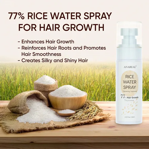 Miniatura 5 de Spray de aceite para el crecimiento del cabello: agua de arroz fermentada con biotina y aceite de ricino para engrosamiento diario del cabello