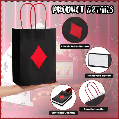Miniatura 4 de Outus - 24 bolsas de regalo de fiesta de casino, suministros de decoración de fiesta temática de casino, 8.3 x 6 x 3 pulgadas, bolsas de papel