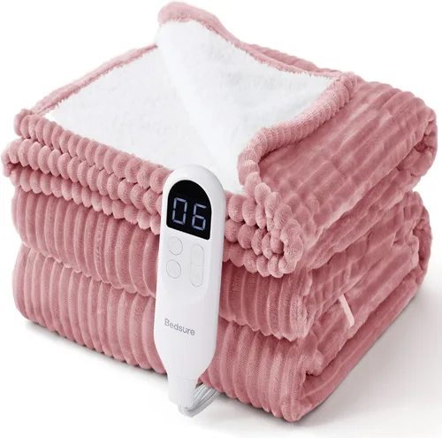 Miniatura 20 de Manta calefactora eléctrica Bedsure GentleSoft - Manta eléctrica suave de franela acanalada, calefacción con 4 ajustes de tiempo, 6 niveles de 01