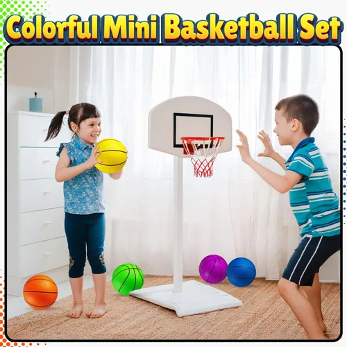 Miniatura 2 de Mini Basketball Set for Kids - 6 Inch (5 Pack) w/Hand Pump - Small Size Indoor Mini Hoop Balls for Toddlers - Over The Door Basketball Games, Indoor