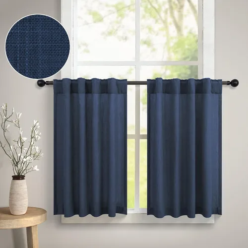 Miniatura 12 de DANCURTON Cortinas de cocina y cafetería de 24 pulgadas de largo, 2 paneles con pestaña trasera y bolsillo, cortinas cortas de lino con filtrado