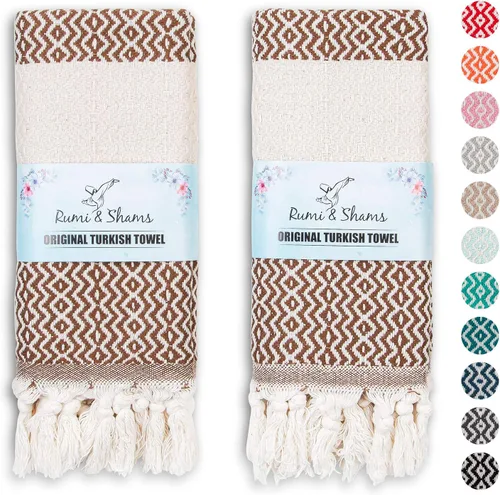 Miniatura 17 de RUMI & SHAMS - Toalla de mano turca para baño y cocina - 2 toallas de mano decorativas de lujo para baño - Toallas rústicas de cocina de 100 %