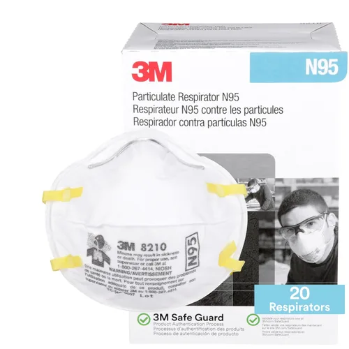 3M 8210 Respirador de partículas, N95, paquete de 20 respiradores desechables, APROBADO POR NIOSH, diseño de copa de dos correas, ligero con espuma