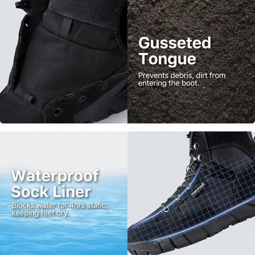 Miniatura 6 de FREE SOLDIER Botas de trabajo duraderas para hombre, 6 pulgadas, ligeras, impermeables, botas de senderismo, botas tácticas de cuero de gamuza