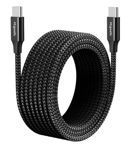 etguuds Cable USB-C a USB-C extralargo - 16 pies/16.4 ft PD 60 W carga rápida, cable de carga de nailon trenzado doble duradero 2.0 - Negro