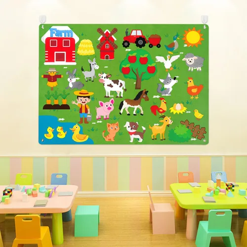 Miniatura 4 de WATINC Juego de tablas de fieltro de animales de granja para niños pequeños, 38 piezas de 3.5 pies de franela preescolar narración de historias