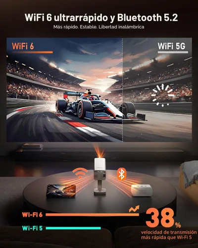 Miniatura 8 de [Aplicación con licencia oficial y audio DoIby] Mini proyector inteligente con WiFi y Bluetooth, proyector portátil VOPLLS para exteriores 4K Dorado