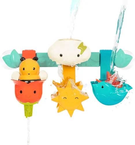 Battat Barra de juguetes de baño para bebés - 6 piezas extraíbles y 2 ventosas - Juguetes apilables y clasificadores - Juguetes de baño para niños