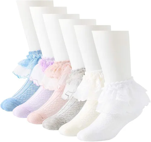 Miniatura 5 de Juebm Infant Baby Girls Ruffle Socks Toddler Dress socks,Pack of 356 Baby Frilly Lace Ankle Socks