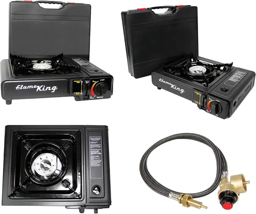 Miniatura 11 de Flame King YSNVT-505-B Estufa de campamento de gas butano y propano de combustible dual con un solo quemador, portátil e ideal para cocinar al aire