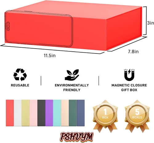 Miniatura 2 de PSHVYM Cajas de regalo con tapas, 11.5 x 7.8 x 3 pulgadas, caja de regalo roja para regalos, cierre magnético para camisetas, guantes, bufandas, Rojo