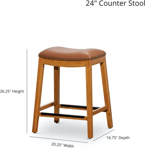 Miniatura 3 de DTY Indoor Living Durango - Taburete de cuero regenerado, taburete de mostrador de 24 pulgadas, acabado natural, asiento de cuero de silla Acabado