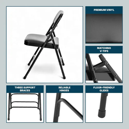 Miniatura 9 de OEF Furnishings OEF1300 Series - Sillas plegables acolchadas de vinilo de alta calidad con soporte de triple soporte, capacidad de 500 libras, Negro