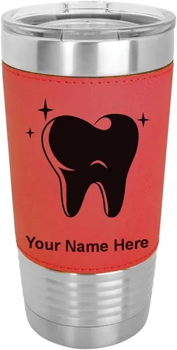 Miniatura 18 de LaserGram Vaso aislado al vacío de 20 onzas, con dientes, grabado personalizado incluido (piel sintética, estilo béisbol)