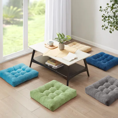 Miniatura 144 de Juego de 2 almohadas de suelo de meditación, almohadas cuadradas grandes para adultos, cojín de pana copetuda para sala de estar de tatami, gris, 22