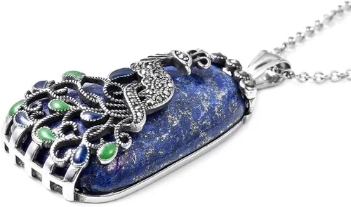Miniatura 4 de Shop LC - Collar de lapislázuli azul para mujer, colgante de piedra natural, cadena estética de cristal curativo de 20 pulgadas, Metal, No es una