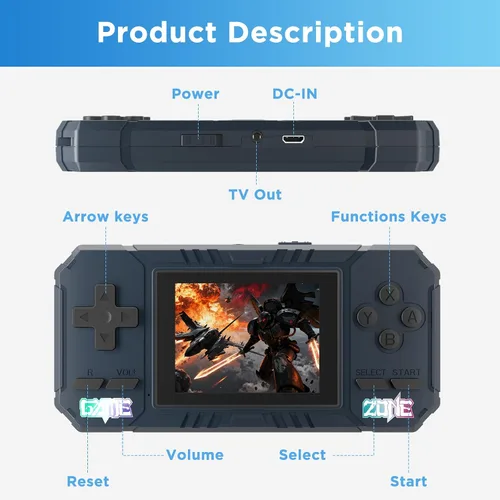 Miniatura 4 de Consola de juegos portátil de mano, 520 videojuegos retro, pantalla LCD de 3.0 pulgadas y batería de 1020mAh, consola de juegos portátil regalo