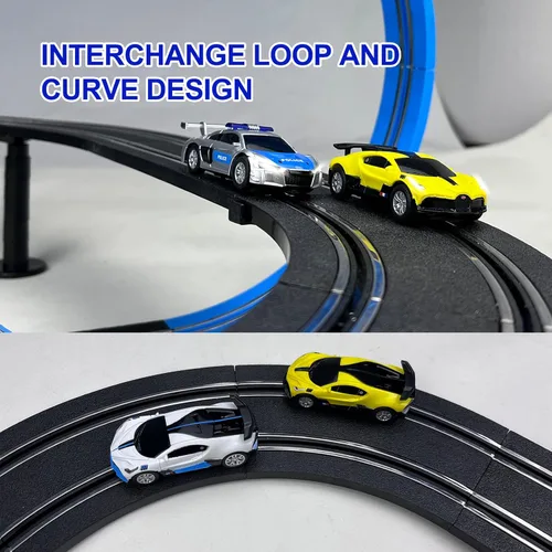 Miniatura 9 de Conjunto de pista de carreras de coches con ranuras AGM MASTECH, serie de alta velocidad, pista doble con 4 coches de carreras con licencia, 2 Caja