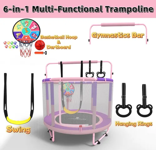 Miniatura 2 de Trampolín de 60 pulgadas para niños, mini trampolín 6 en 1 de 5 pies para interiores y exteriores, juguetes de Navidad, regalos de cumpleaños