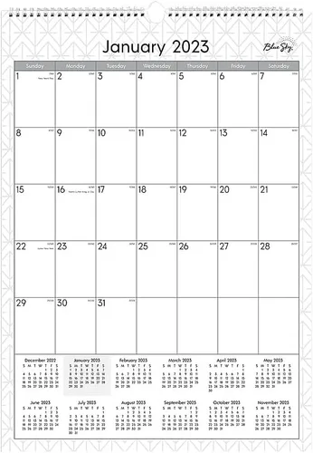 Blue Sky Calendario mensual de pared 2023, enero a diciembre, 12 x 17 pulgadas, encuadernado con alambre, bloques anchos, empresa (117373-23)