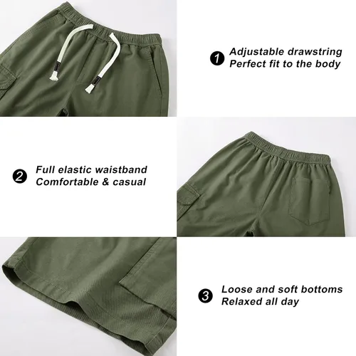 Miniatura 3 de VtuAOL Pantalones cortos cargo para mujer, cintura elástica, cómodos, de algodón, holgados