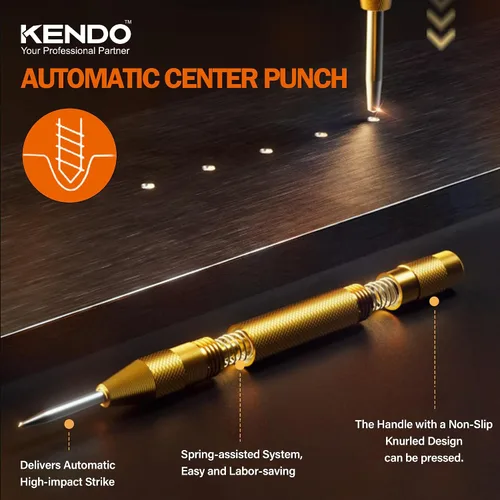 Miniatura 6 de KENDO Juego de 6 brocas escalonadas con punzón central automático, negro y dorado, juego de brocas de acero de alta velocidad, 50 tamaños, brocas