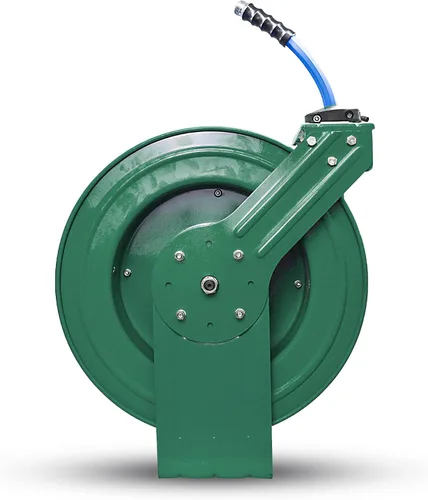 Miniatura 3 de RMX BluSeal Carrete de manguera de agua retráctil automático con manguera de jardín de goma de agua caliente y fría, boquilla rociadora