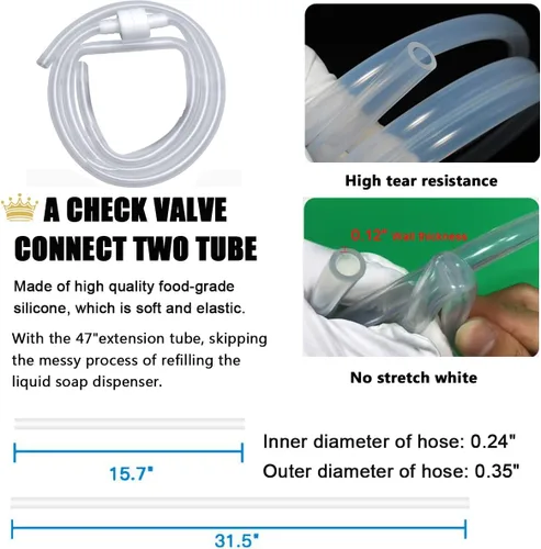 Miniatura 3 de Kit de tubo de extensión dispensador de jabón para fregadero con válvula de retención mejorada, tubo dispensador de jabón debajo del mostrador de 47