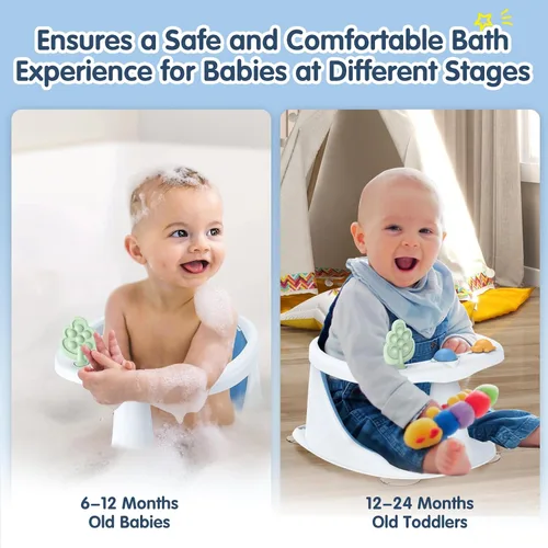 Miniatura 5 de Asiento de baño para bebés de 6 meses en adelante, antideslizante con ventosas, asiento de baño infantil seguro y cómodo para bañera, color azul