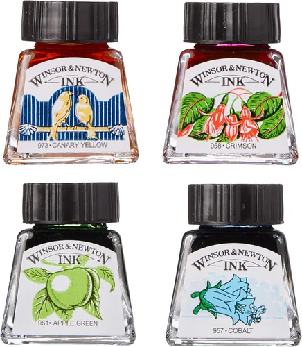 Winsor & Newton Collection - Juego de tintas de dibujo, tonos vibrantes, 0.5, juego de 4