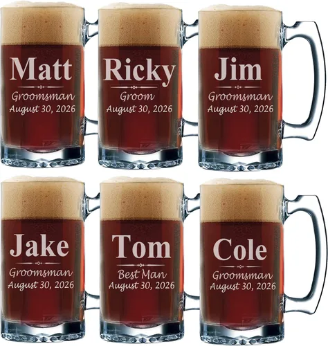Miniatura 10 de My Personal Memories Juego de 3, juego de 5 juegos de 7 y más vasos de cerveza personalizados para padrinos de boda, grabado personalizado, tazas