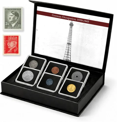 Moneda Mundial de la Segunda Guerra Mundial - 6 monedas utilizadas durante la Segunda Guerra Mundial por los alemanes en los territorios que