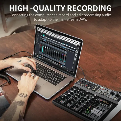 Miniatura 3 de XTUGA KP4 - Mezclador de audio de 4 canales, efecto DSP de 16 bits, efectos de interfaz de audio USB + 48 V Phantom Bluetooth para grabación