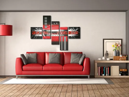 Miniatura 5 de Wieco Art Pinturas abstractas de paisaje al óleo sobre lienzo, arte de pared para sala de estar, dormitorio, decoración del hogar, nubes rojas