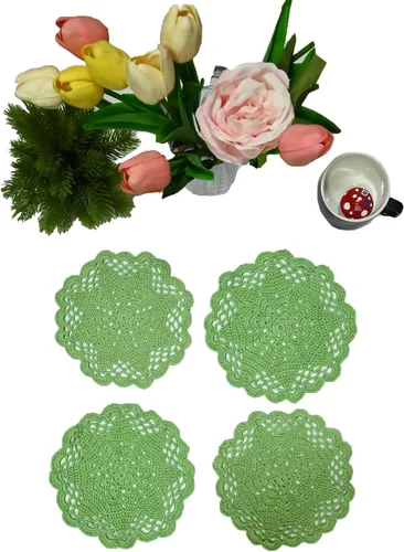 Miniatura 26 de Juego de 2 manteles individuales de encaje con diseño de flores huecas de ganchillo, manteles individuales de encaje para taza de té, aniversario