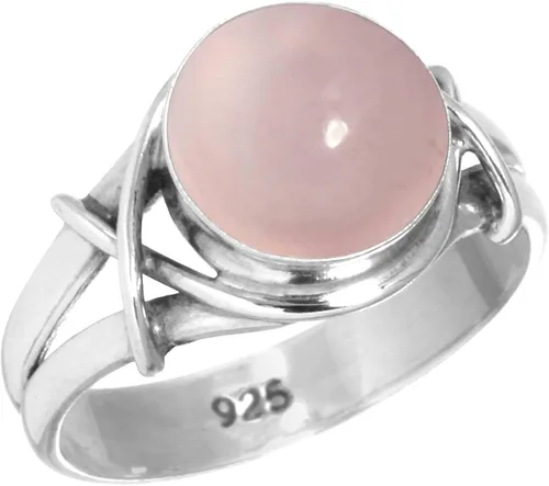 JEWELOPORIUM Anillo hecho a mano de plata de ley 925 para mujer de 0.394 in de piedra preciosa redonda joyería de moda para regalo (99085_R)