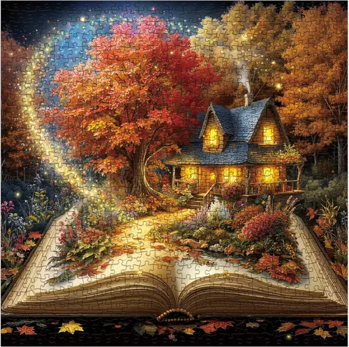 Miniatura 10 de Hermoso libro valle rompecabezas para adultos, 1000 piezas de naturaleza, bonita luna, cascada de paisaje, rompecabezas escénico de castillo