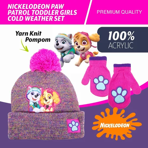 Miniatura 4 de Nickelodeon Paw Patrol - Conjunto de gorro y guantes de invierno para niñas pequeñas, para clima frío, de 2 a 4 años, Púrpura osa