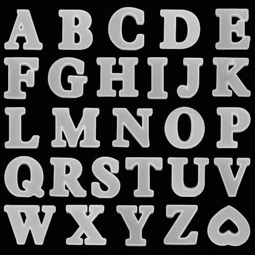 Paquete de 27 moldes de letras de 2.5 pulgadas, 26 piezas de moldes de letras inglesas + molde de corazón del alfabeto, moldes de silicona de