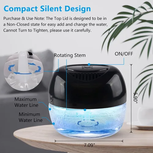 Miniatura 3 de Limpiador de Aire Lavador de Aire, Difusor de Aromas para Aire Fresco para el Hogar, Oficina, Purificador de Aire con Luz Nocturna (Negro)