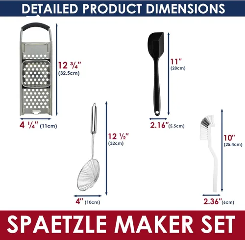 Miniatura 6 de Spaetzle Maker de acero inoxidable con mango de agarre cómodo, prensa Spaetzle con cuchara coladora de araña, espátula de silicona y cepillo