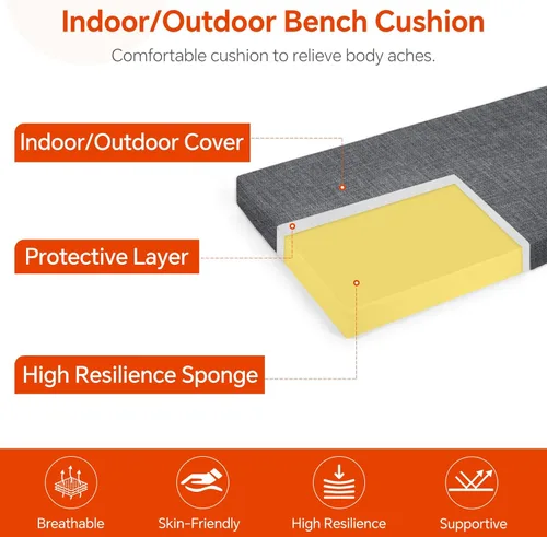 Miniatura 4 de Focuprodu Cojín de banco personalizado, cojines de muebles de patio de tamaño personalizado vienen con correas, cojín de asiento de ventana funda