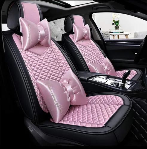 Miniatura 14 de Bling - Fundas de asiento de automóvil de seda y cuero retro con celosía, ajuste universal (negro básico)