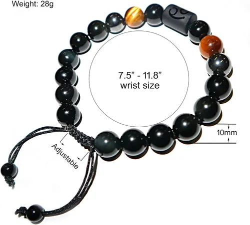 Miniatura 4 de Pulseras de la amistad, pulsera de obsidiana negra arcoíris para mujeres y hombres, 0.394 pulgadas (0.394 in), ojo de tigre, hematita y cristal