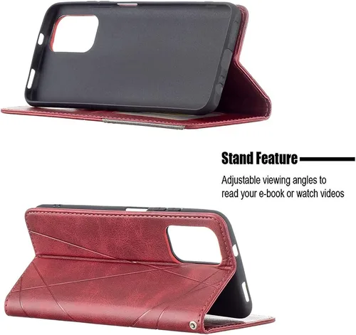 Miniatura 3 de Funda con tapa para Xiaomi Redmi Note 10 4G/Note 10S, Rhombus Patrón Premium Cartera de cuero Kickstand Cubierta de cierre magnético Rojo