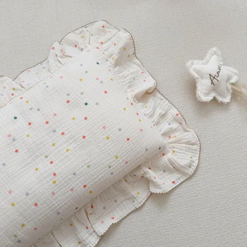 Miniatura 6 de BuLuTu Fundas de almohada para niños pequeños de algodón musul, fundas de almohada para niños pequeños con patrón de puntos de colores, fundas