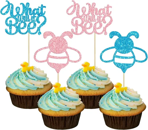 Miniatura 15 de Gyufise 24 piezas de decoración de cupcakes para niños o niñas, tutús para retoque de género, decoración de rugby para fiesta de revelación