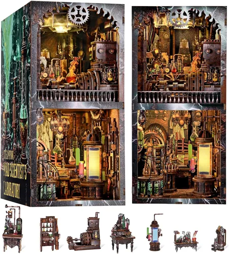 Miniatura 16 de fifijoy Kit de rincón de libros - Kit de casa de muñecas en miniatura DIY para adultos y adolescentes, decoración retro de estantería de restaurante