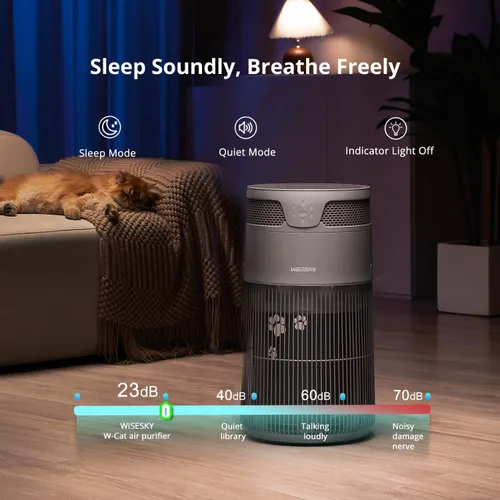 Miniatura 5 de WISESKY Purificador de aire para gatos con cable resistente a mordeduras y rejilla ancha y protección contra vuelcos Purificador de aire